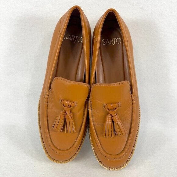 Franco Sarto Tremont Espadrille Tassel Leather Loafer Tan Preppy Modern Bold 9 - Picture 5 of 8